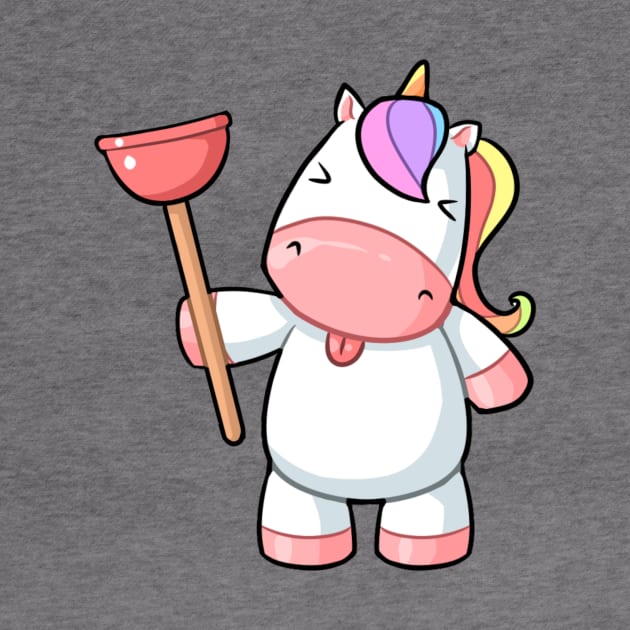 Kawaii unicorn holding plunger by Japanese Designs